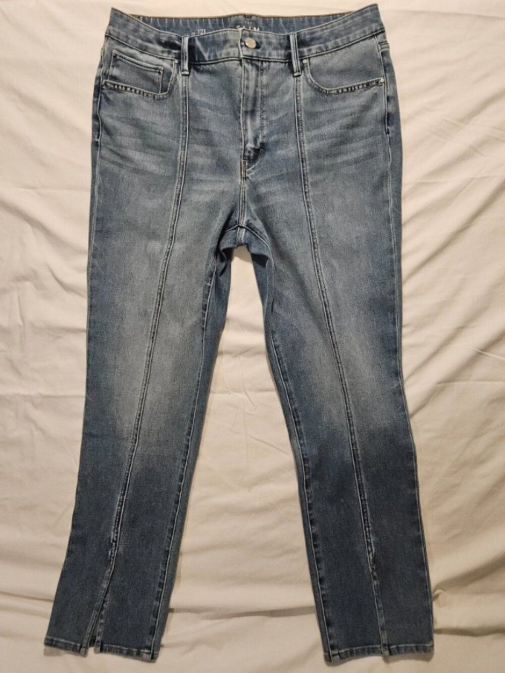 White House Black Market High Rise Pintuck Front Split Hem Slim Crop Jeans - 12L
